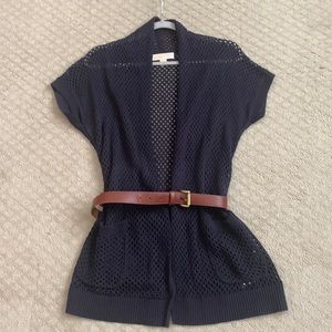 Michael Kors Short Sleeve Belted Knit Cardigan Sweater Size:XS Navy Blue